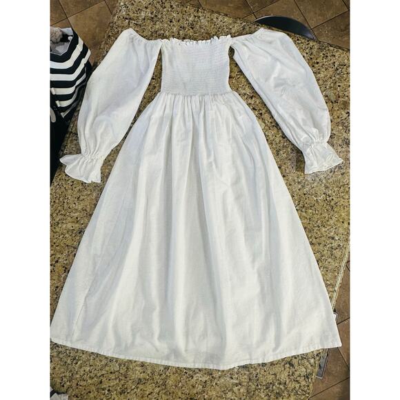 Petal and Pup Size Medium Off Shoulder Long Sleeve White Midi Dress Bridal - Picture 12 of 16